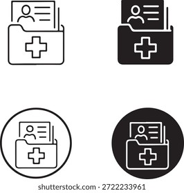 Ícones de pasta de registro médico em estilo diferente isolado no fundo branco, vetor, ilustração