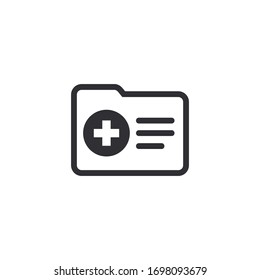 Medical record. Medical folder. Medical insurance. Personal document. Medical archive. Profile icon. Id card. Office documents. Medicine chest. Survey. Health document. Data protection. Folder icon. 