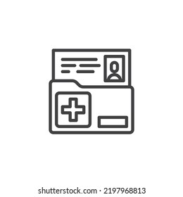 Medical record folder line icon. linear style sign for mobile concept and web design. Patient record card outline vector icon. Symbol, logo illustration. Vector graphics