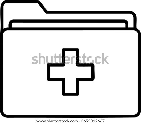 Medical record folder line icon. Represents patient health history, confidential data, and hospital or clinic documents. Healthcare information symbol.