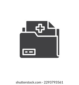 Icono vectorial de carpeta de registro médico. signo plano relleno para concepto móvil y diseño web. Icono de glifo de carpeta de documento médico. Símbolo, ilustración del logotipo. Gráficos vectoriales