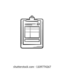 Medical record and health tests hand drawn outline doodle icon. Prescription report clipboard file as medical document concept vector sketch illustration on white background.