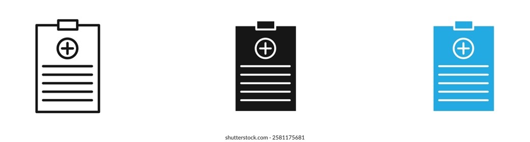 Medical record icon black white vector outline