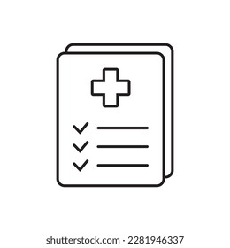 Medical record icon, medical report icon, medical history thin line icon, vector isolated.