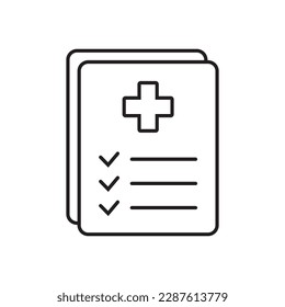 Medical record icon, medical report icon, medical history thin line icon, vector isolated.