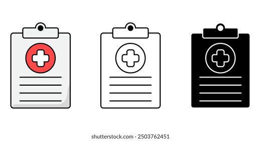 Medical record icon set. Health report symbol isolated background. insurance report silhouette icon, vector illustration.
