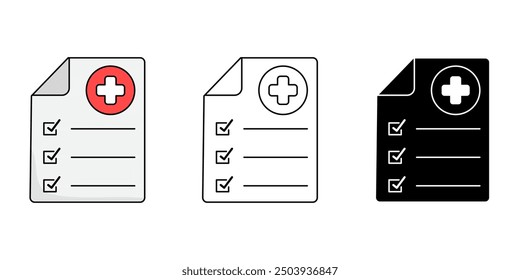 Medical record icon set. Health report symbol isolated background. insurance report silhouette icon, vector illustration.