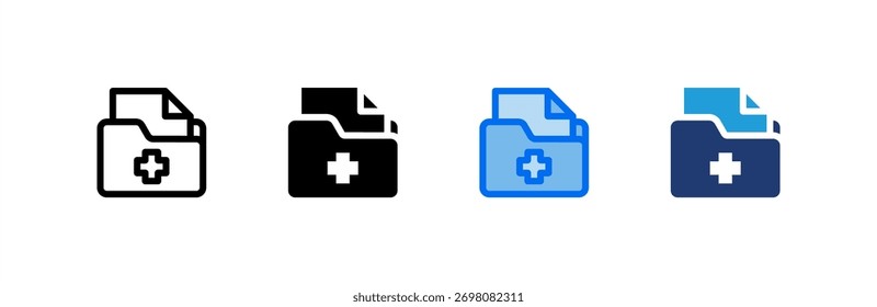 Icono de registro médico establecido colección de estilo múltiple. Ilustración vectorial.