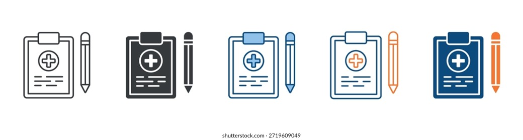 Conjunto de iconos de registros médicos Colección de estilo múltiple