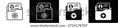 Medical Record Icon Set White And Black Background Style