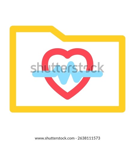 Medical record icon showing a heart shape with a waveform, placed within a yellow folder outline Great for healthcare or patient information illustrations