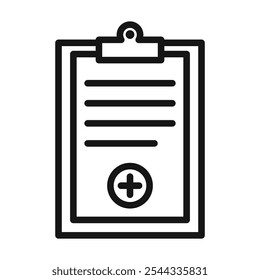 Ícone de prontuário médico Ilustração em linha fina plana do vetor