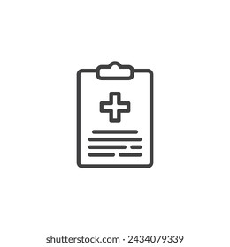 Icono de línea de registro médico. signo de estilo lineal para concepto móvil y diseño web. Icono de vector de contorno del gráfico del paciente. Símbolo de la prescripción, ilustración del logotipo. Gráficos vectoriales