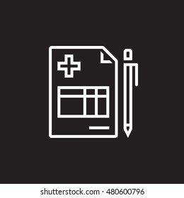 medical record line icon, outline document vector logo illustration, linear pictogram isolated on black