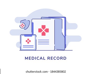 Medical record on file folder document clipboard white isolated background with flat color outline style