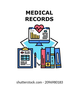 Medical record patient. Clinic health. Doctor data computer. File report. Care hospital. Medicine electronic document vector concept color illustration