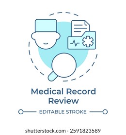 Medical record review soft blue concept icon. Patient documentation control. Utilization management benefit. Round shape line illustration. Abstract idea. Graphic design. Easy to use in brochure