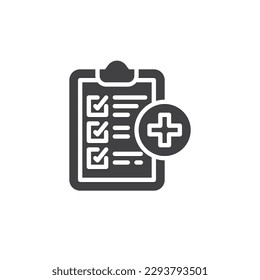 Medical record vector icon. filled flat sign for mobile concept and web design. Medical checkup report glyph icon. Symbol, logo illustration. Vector graphics