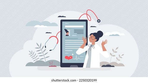 Medical records with health information history in patient card tiny person concept. Doctor file with cardiological disease information, diagnostic cardiogram and expertise results vector illustration