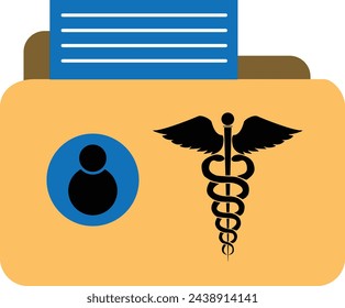 Medical records icon. Caduceus and personal health record imagery sign. Medical folder with patient history file symbol.  Medical report logo.flat style.
