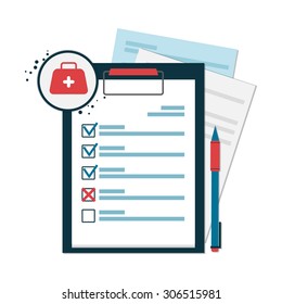 Medical Records Icon In Flat Style. Clinical Record Clipboard. Vector Illustration.