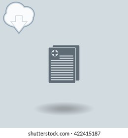 Medical records icon with shadow. Cloud of download with arrow.