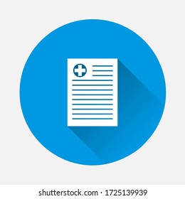 Medical records icon vector con on blue background. Flat image with long shadow.