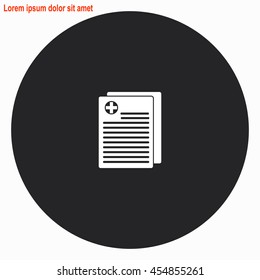 Medical records web icon. Gray circle button with white illustration.