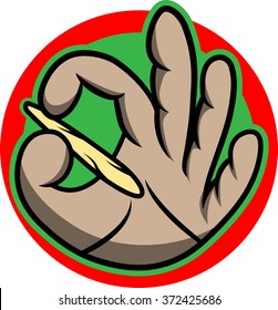 Medical recreation organic marjihuana cannabis sign vector design.  high medicine. Hand holding a blunt joint. Dope.