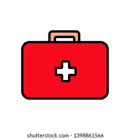Medical rectangular first-aid kit with medicines, briefcase for first aid, simple icon on a white background. Vector illustration
