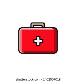 Medical rectangular first-aid kit with medicines, briefcase for first aid, icon on a white background. Vector illustration