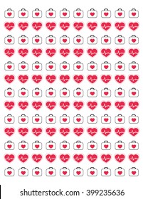 Medical red beating heart and first aid kit Set Minimalistic Flat design,printable stickers,for planners ,journaling,school,office,scrapbook etc.Isolated.Vector set elements.