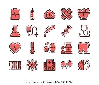 Medical red filled icon set,vector and illustration design
