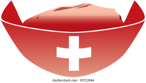 Medical red hat with white cross. Vector illustration