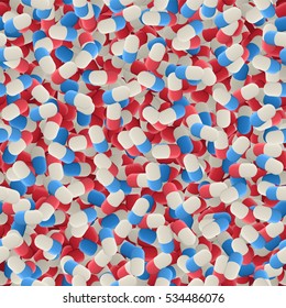 Medical red-white and blue-white pills seamless pattern