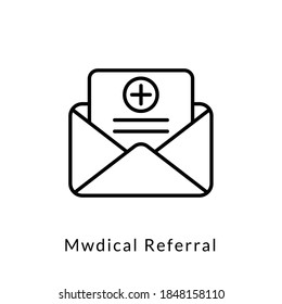 Medical Referral Letter Icon Vector. Outline Style. Isolated On White Background