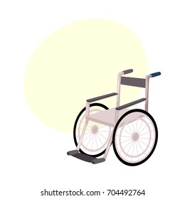 Medical rehabilitation, recovery after trauma, no more need for wheelchair or crutches, cartoon vector illustration with bubble speech. Rehabilitation, recovery after wheelchair, crutches