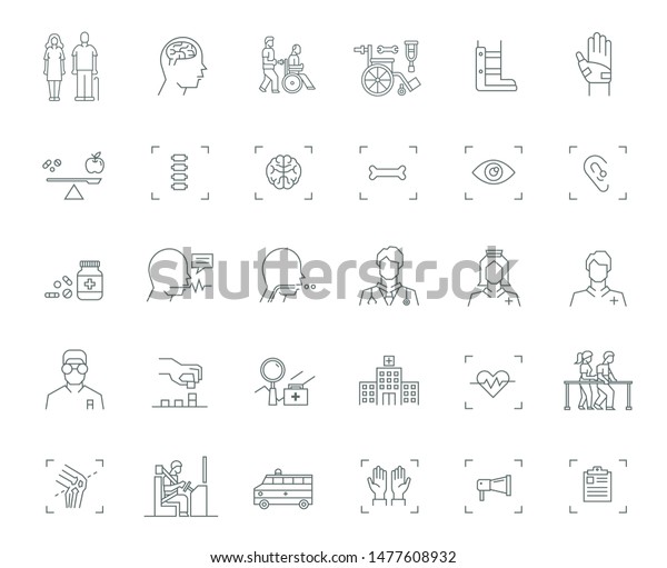 medical and rehabilitation service icon set for\
elderly and disability\
people