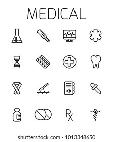 Medical related vector icon set. Well-crafted sign in thin line style with editable stroke. Vector symbols isolated on a white background. Simple pictograms.