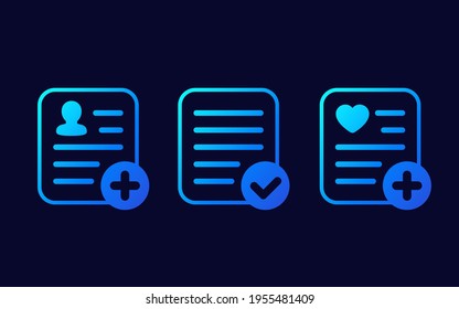 medical report, clinical record or patient file icons for web