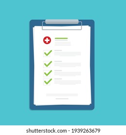 Medical report, medical document, health insurance concepts. Flat design. Vector illustration
