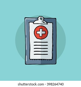 Medical report. First aid, diagnostic. Hand drawn vector illustration.