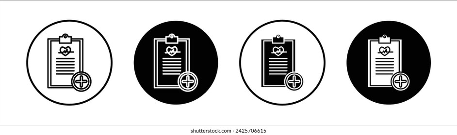 Medizinischer Bericht mit flacher Linie und Symbolsatz. Medizinischer Bericht Dünne Linie Illustrationsvektor