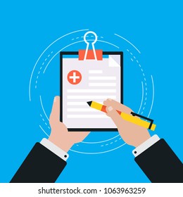 Medical report flat vector illustration design. Medical diagnosis with clipboard. Medicine and healthcare concept. Design for web banners and apps