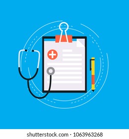 Medical report flat vector illustration design. Medical diagnosis with clipboard. Medicine and healthcare concept. Design for web banners and apps