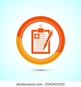 Medical report icon design illustration, Diagnosis report icon, Medical prescription. Orange Color Button Design