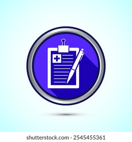 Medical report icon design illustration, Diagnosis report icon, Medical prescription. Blue Shadow Button Design