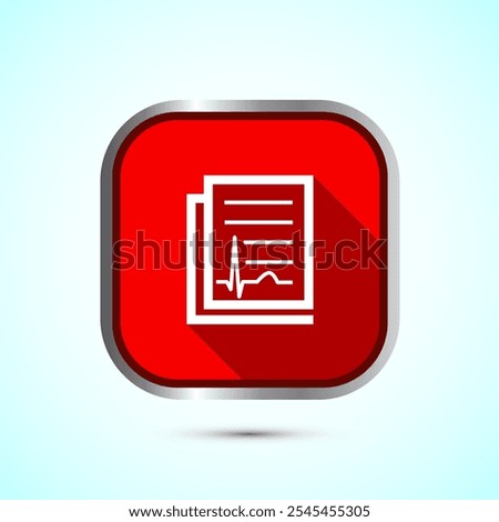 Medical report icon design illustration, Diagnosis report icon, Medical prescription. Red Shadow Button Design