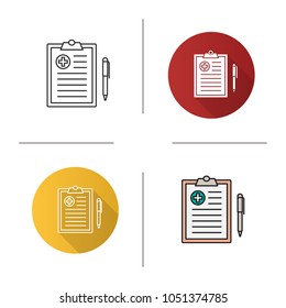 Medical report icon. Doctor advice. Flat design, linear and color styles. Isolated vector illustrations