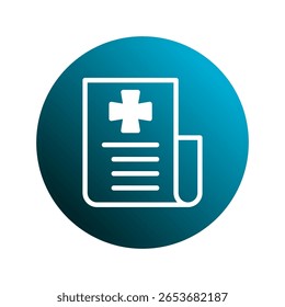 Ícone de relatório médico documento de símbolo de prescrição de diagnóstico de saúde no círculo azul que representa informações e registros de saúde
